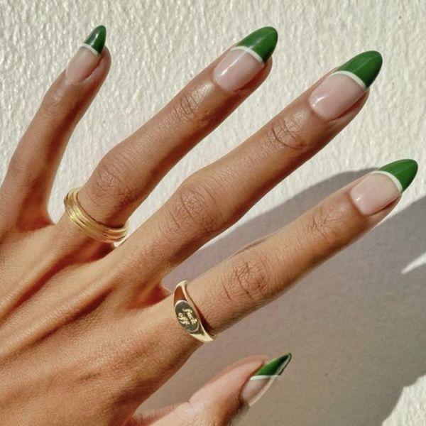 

false nails 24pcs detachable green stiletto fake oval head wearable nail full cover tips, Red;gold