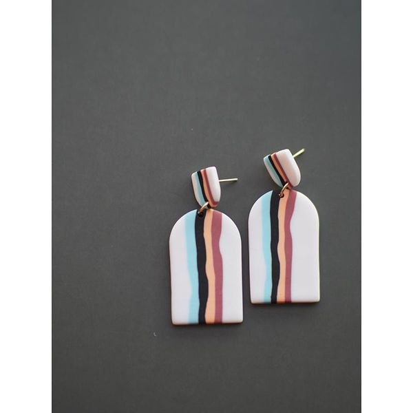 

stud trendy color abstract pattern long slim size handmade polymer clay brass fish hook dangle earrings women jewelry sets, Golden;silver
