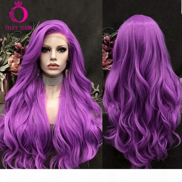

oley hair purple wig glueless synthetic lace front wig heat resistant with natural hairline pink wigs for black white women