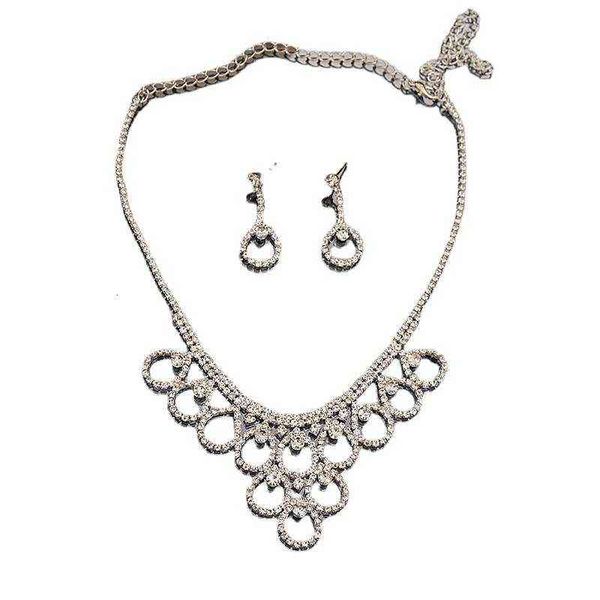 

selling super luxury claw chain rhinestone necklace earring set two-piece diamond dress with accessories, Silver