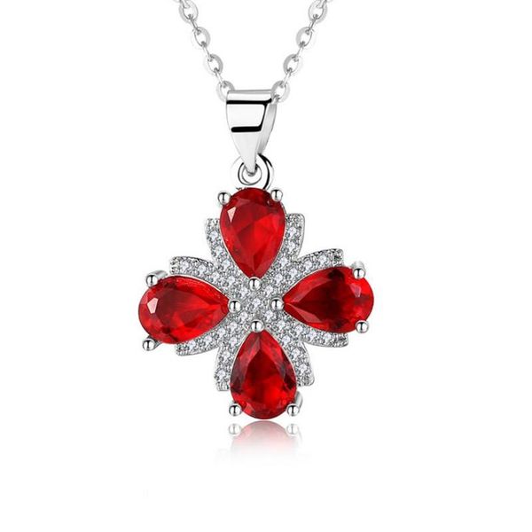 

pendant necklaces arrival lady silver plated necklace female jewelry shiny zircon red clover for women party accessories