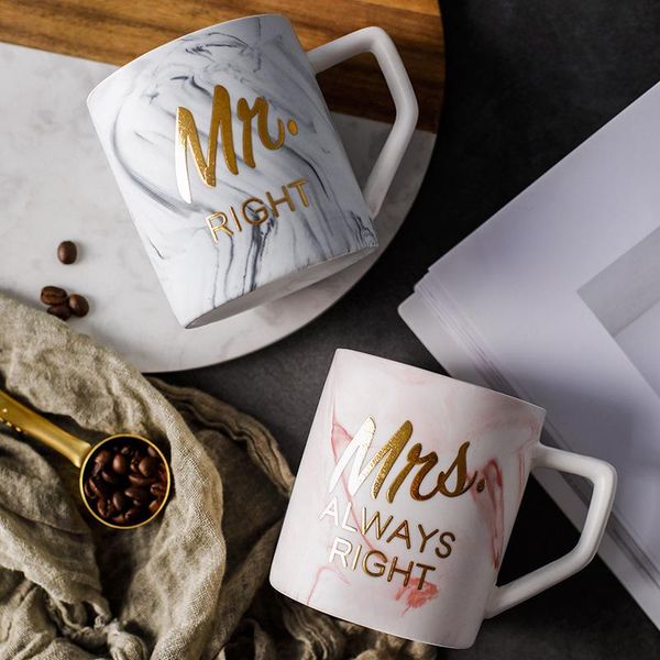

creative porcelain mr right mrs always right mugs marble design nordic letter coffee cups matte ceramic milk mug couple gift