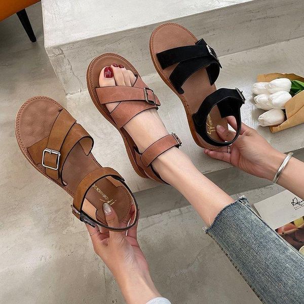 

sandals low woman leather shallow mouth low-heeled slides fabric pu hoof heels tpr low-h, Black