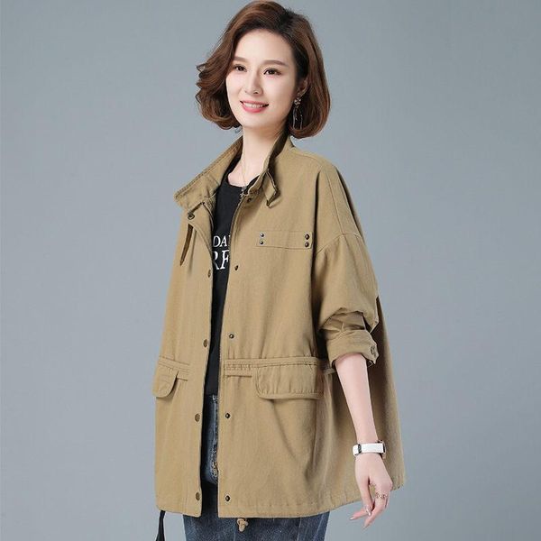 

women's jackets retro stand collar korean loose leisure tooling windbreaker jacket plus size spring 2021 short coat mujer chaqueta zh61, Black;brown