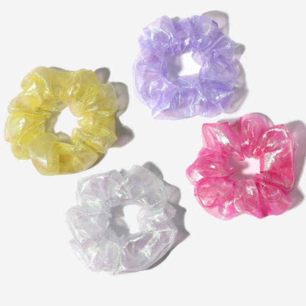 

girls hair circle hair ring silky laser scrunchie lustrous mesh large intestine super fairy air organza hair rope fat intestine cute hairban, Slivery;white