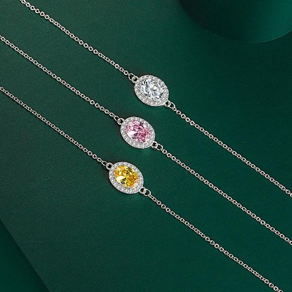 

charm bracelets luxury female pink yellow white bracelet classic silver color for women cute crystal oval stone party chain, Golden;silver