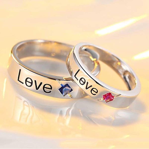 

wedding rings fashion adjustable couple inlay pink blue cubic zircon minimalist elegant jewelry for women engagement party gifts, Slivery;golden