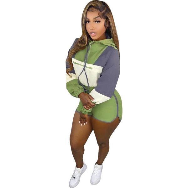 

women's tracksuits hhdmv 2021 autumn ins casual young daily hoodies hooded full sleeve short pants slim women 2 piece set, Gray