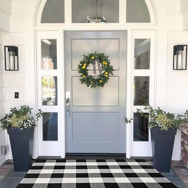 

carpets plaid rug door mat cotton black white indoor outdoor porch dÃ©cor farmhouse rugs woven floor laundry kitchen bathroom pads