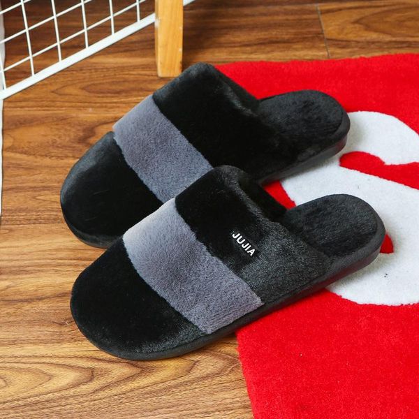 

winter women bedroom home slippers couple shoes short plush warm non-slip soft house indoor comfort hairy fashion new arrival, Black