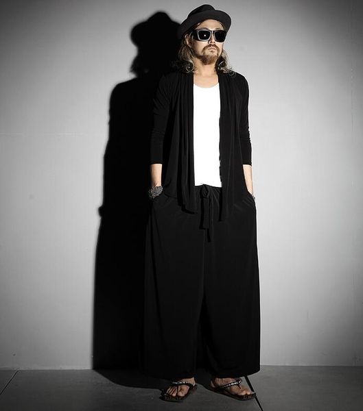 

men's pants trendy casual skirt big bell wide leg large size nine-point fashion loose summer th, Black