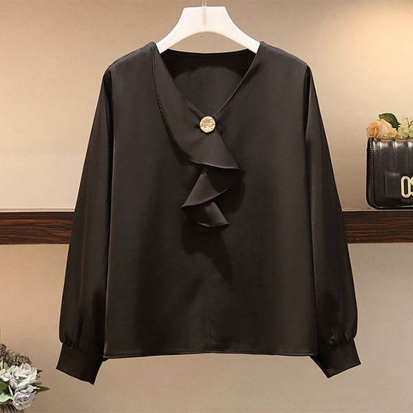

new ruff v neck white plus size xl-5xl female 2021 lady of long blue sleeve office chiffon shirt autumn black clothes da4w