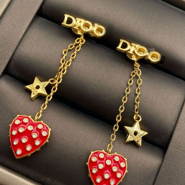 

drop erring with red shape and enamel words for women wedding jewelry gift with box ps4251, Silver