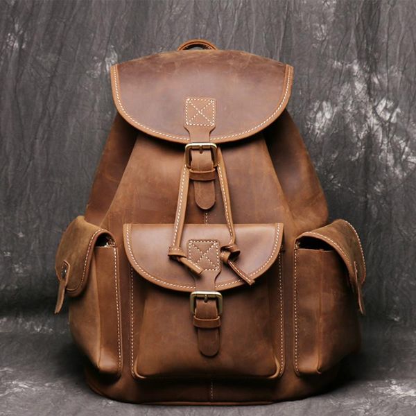 

backpack men bags genuine leather backpacks large capacity travel lapcomputer back pack men's crazy horse knapsack for boys