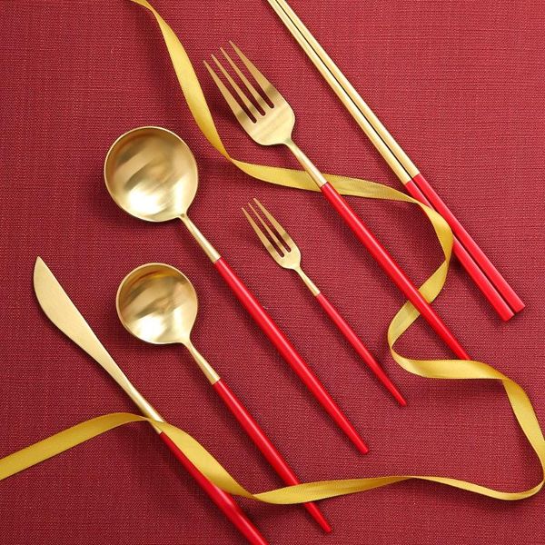 

forks luxury stainless steel cutlery set dinner fork knife dessert spoons fruit chopsticks tableware home restaurant supplier