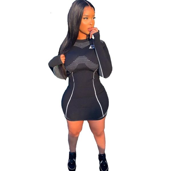 

2021 new girl's mini dress long sleeve neck above the knee casual fall fashion stripe bodycon shreds dressed in sportswear vxge, Black;gray