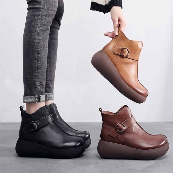 

womens shoes 2020 autumn new fashion retro soft sole layer cowhide single shoes women handmade leather casual shoes, Black