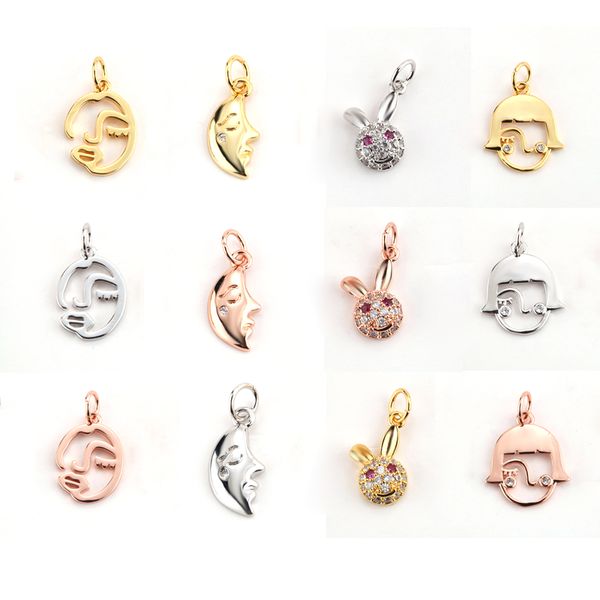 

charms for jewelry making supplies gold moon girl pendant diy earring bracelet necklace copper inlaid zircon accessories, Bronze;silver