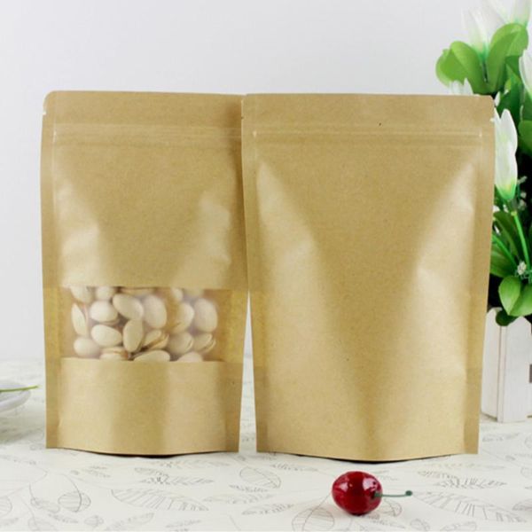 Envoltório de presente 100 pcs kraft papel zipper bag.kraft sacos usados ​​para embalagem de alimentos é marrom auto-suportável