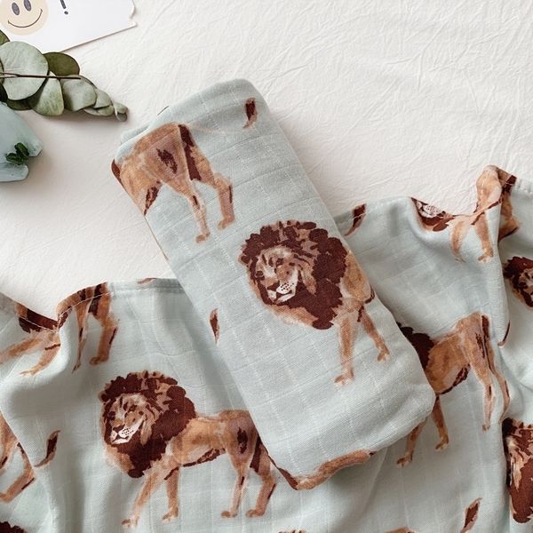 

two layer bamboo+cotton camel lion elephant animal pattern baby wrap muslin swaddle newborn blankets 210309