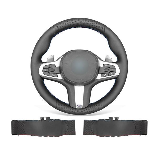 

diy hand stitched soft non-slip black leather steering wheel cover for bmw g20 f44 g22 g26 g30 g32