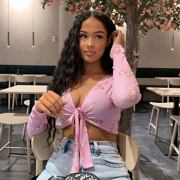 

salewomen's on 2021 crop v-neck bow ropa the female t-shirts t-shirt mujer, White