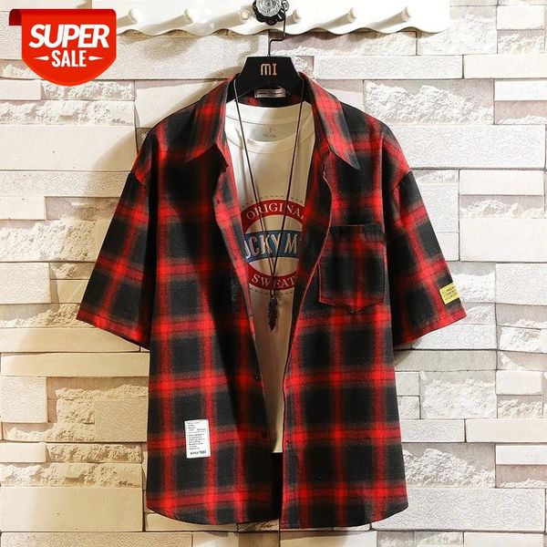 

plaid classic brand 2021 red black summer men's beach shirt fashion short sleeve loose pocket casual plus oversize -4xl 5xl #zq7r, White;black