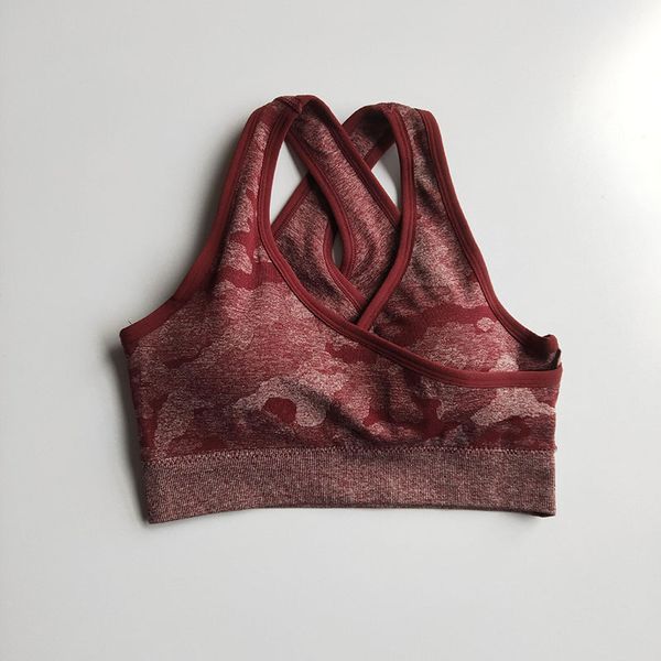 

yoga seamless sports bra gym camo quick-drying padded push-up sport bra fitness yoga breathable crop bra fitness women, White;red