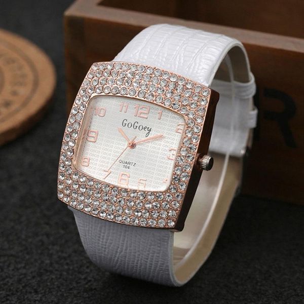 

wristwatches gogoey watches fashion leather wristwatch luxury crystal women ladies watch band quartz horloges vrouwen, Slivery;brown