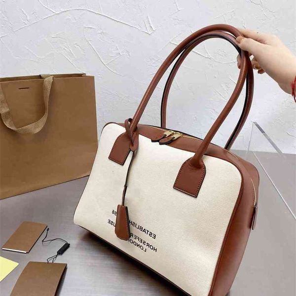 

handbagbajia's new beige canvas and brown leather shoulder leisure hand identification baggg bag