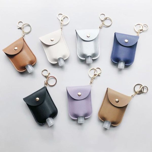 

storage bottles & jars empty bottle pu leather hand sanitizer keychain holder refillable travel carriers with flip cap reusable 30ml