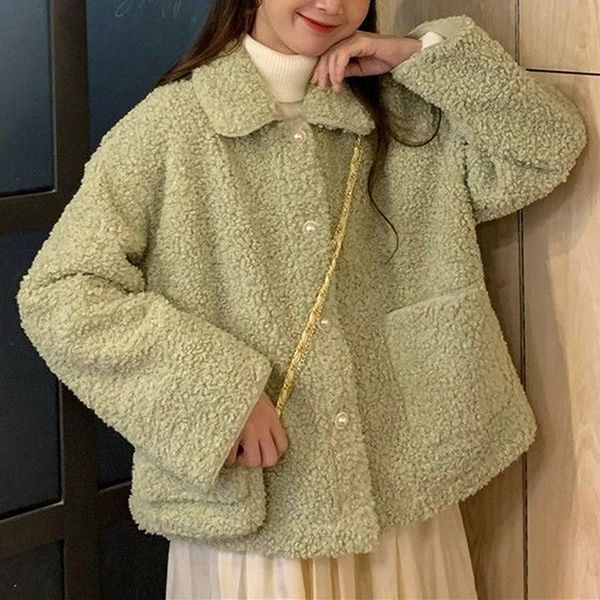 

women's jackets winter women coat warm plush soft button jacket sweet girls ladies turn down overcoat pocket casual outerwear, Black;brown