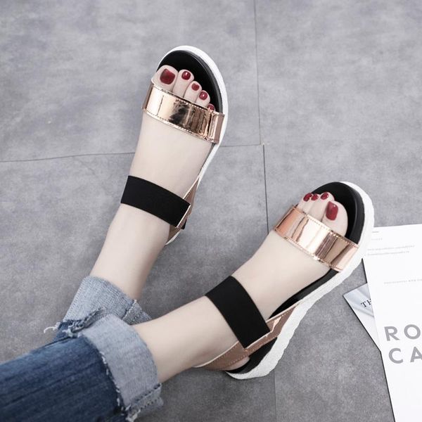 

bomlight new summer shoes women gladiator sandals women shoes slip on open toe wedges platform sandals flip flops sandalias 40, Black