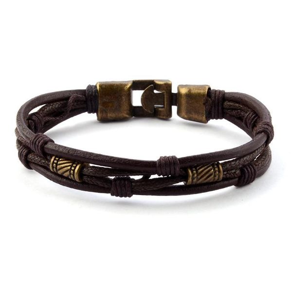 

unique vintage men's black multilayer braided leather bracelet stainless steel clasp male jewelry dropshipping unique jlliqg
