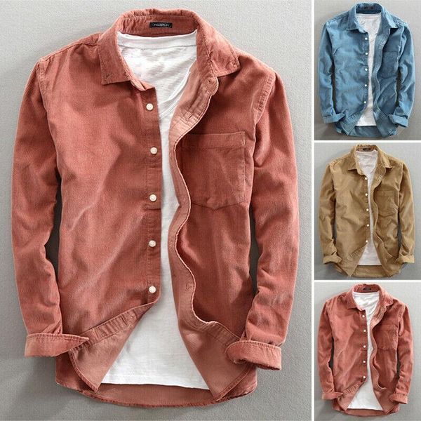 

men's long sleeve corduroy shirts casual streetwear slim fit vintage autumn winter jacket outerwear shirts1, White;black