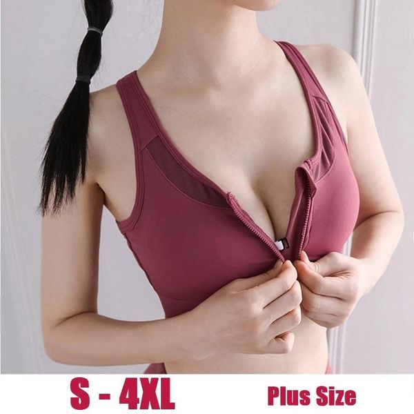

gym clothing s-4xl women sports bra solid fitness yoga tank for workout push up zipper underwear running shockproof shirt athletic vest, White;black