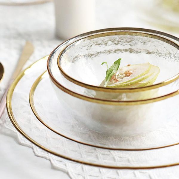 

bowls luxury clear glass bowl plate electroplated gold plated retro phnom penh breakfast rice household dinner set 1pcs