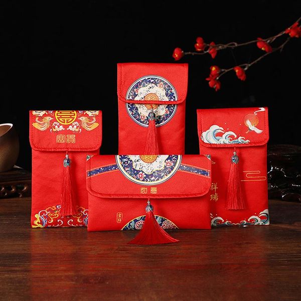 

gift wrap chinese red money packet tassel bags for wedding year cloth floral envelope pocket spring festival bag