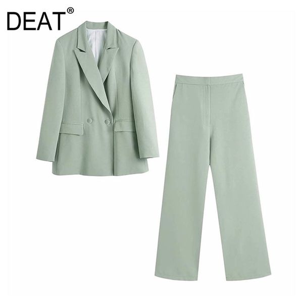 

[deat] spring autumn fashion long sleeve single-breasted v-neck blazer solid color wide leg pants suit women 13c610 210527, White