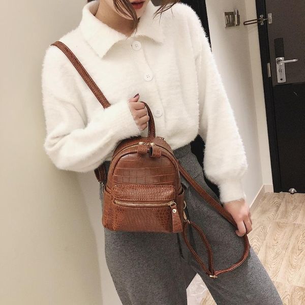 

backpack fashion pattern shoulder bag lady leisure schoolbag pu vintage alligator embossing travel