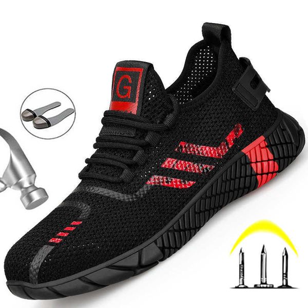 

breathable men safety shoes steel toe non-slip work boots indestructible shoes puncture-proof work sneakers male winter 211007, Black;brown