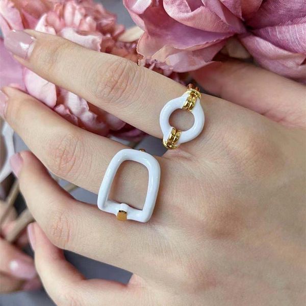

wedding rings aomu 1pc fashion white drip glaze metal for women geometric round gold color enamel open party jewelry gifts, Slivery;golden