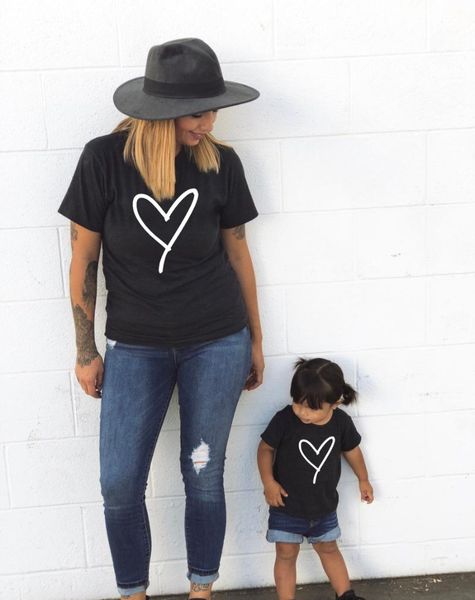 

women's t-shirt 1pcs mommy and me heart print matching t shirt mom son daughter family clothes ies mama kids look outfits, White