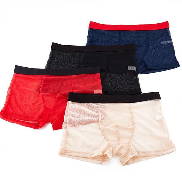 

underpants 4pcs male seamless ultra-thin transparent underwear mid-rise boxershorts men panties soft home pants, Black;white