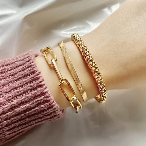 

link, chain 2021 fashion 3pcs/set thick link bracelets bangles for women gifts vintage snake set punk jewelry gift, Black