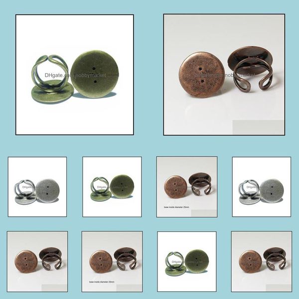 Configurações de jóias Beadsnice Base de anel de latão ajustável com 25mm almofada redonda Anéis artesanais Achados de moda achados atacado de liderança seguro de níquel