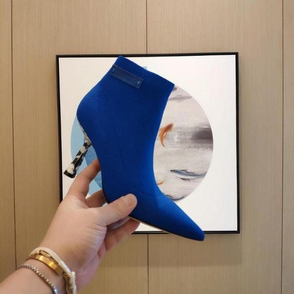 

boots winter zapatos de mujer stretch fabric ankle woman pointed toes stiletto heels short mature shoes, Black