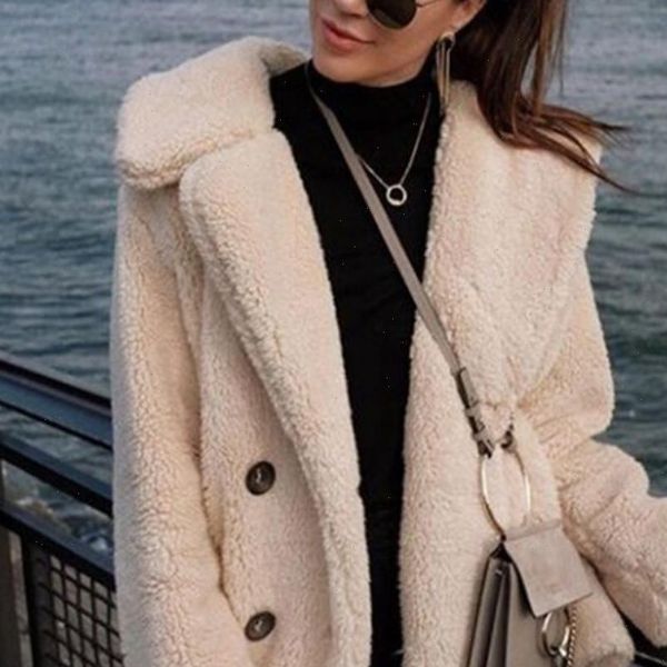 

women long sleeve autumn winter thick warm jacket coats plus size loose button pocket pink lady plush flannel overcoat new 2021, Black;brown