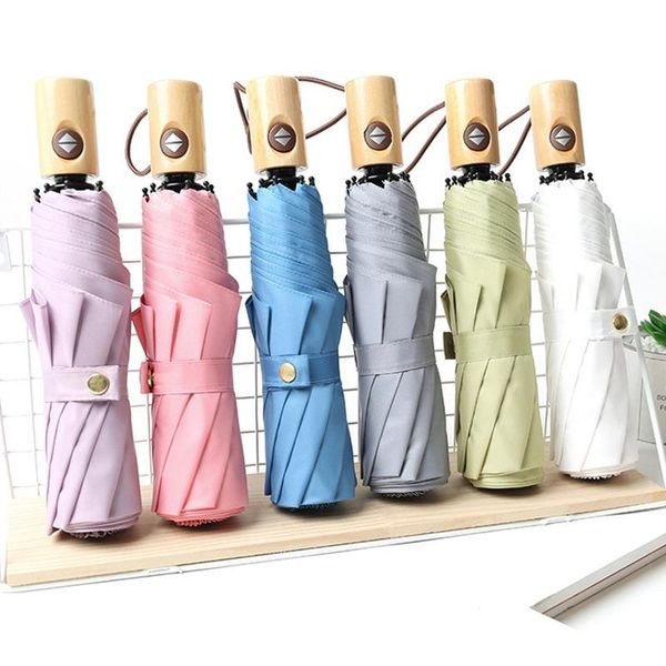 

umbrellas mlgb umbrella women wooden handle automatic windproof travel fashion 8 ribs simple folding