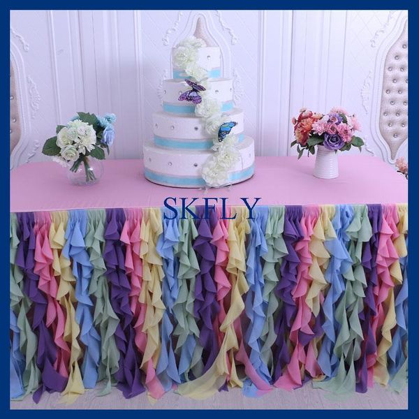 

table cloth cl037c wedding birthday party christmas 6ft rectangle colorful rainbow curly willow chiffon with top